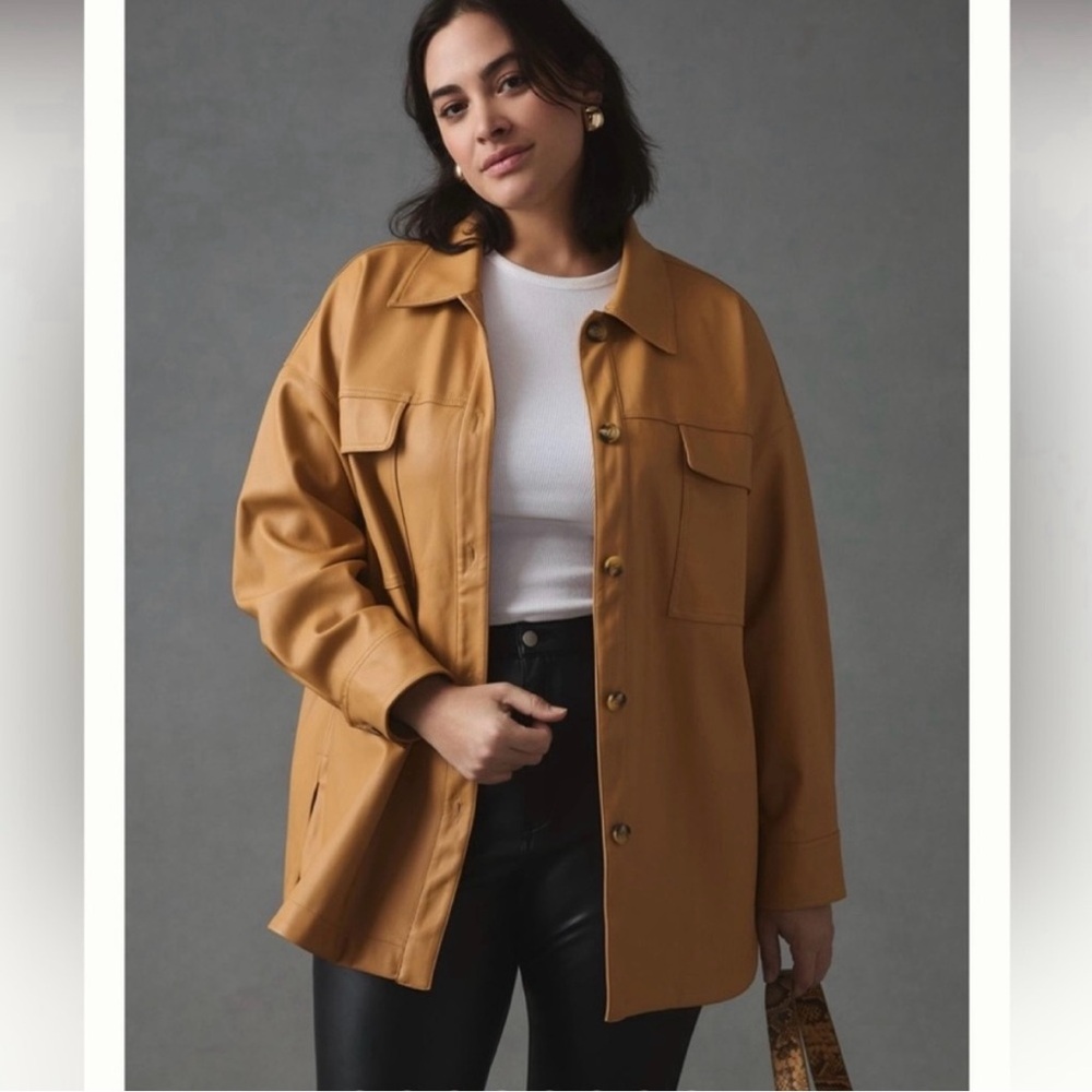 Anthropologie Maeve Faux Leather Shirt Jacket color neutral - Picture 6 of 16